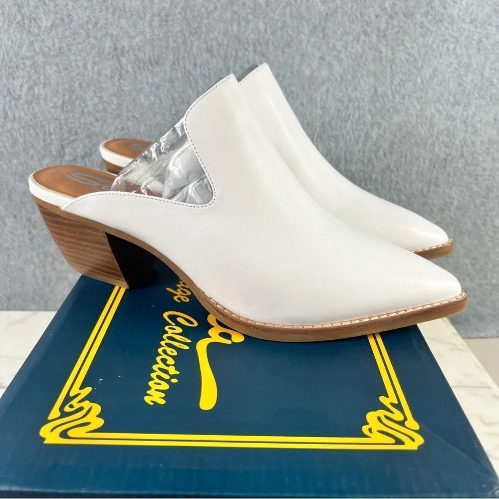 NIB Sbicca Thomaston Leather Mules Heeled White New‎ Women’s size 8